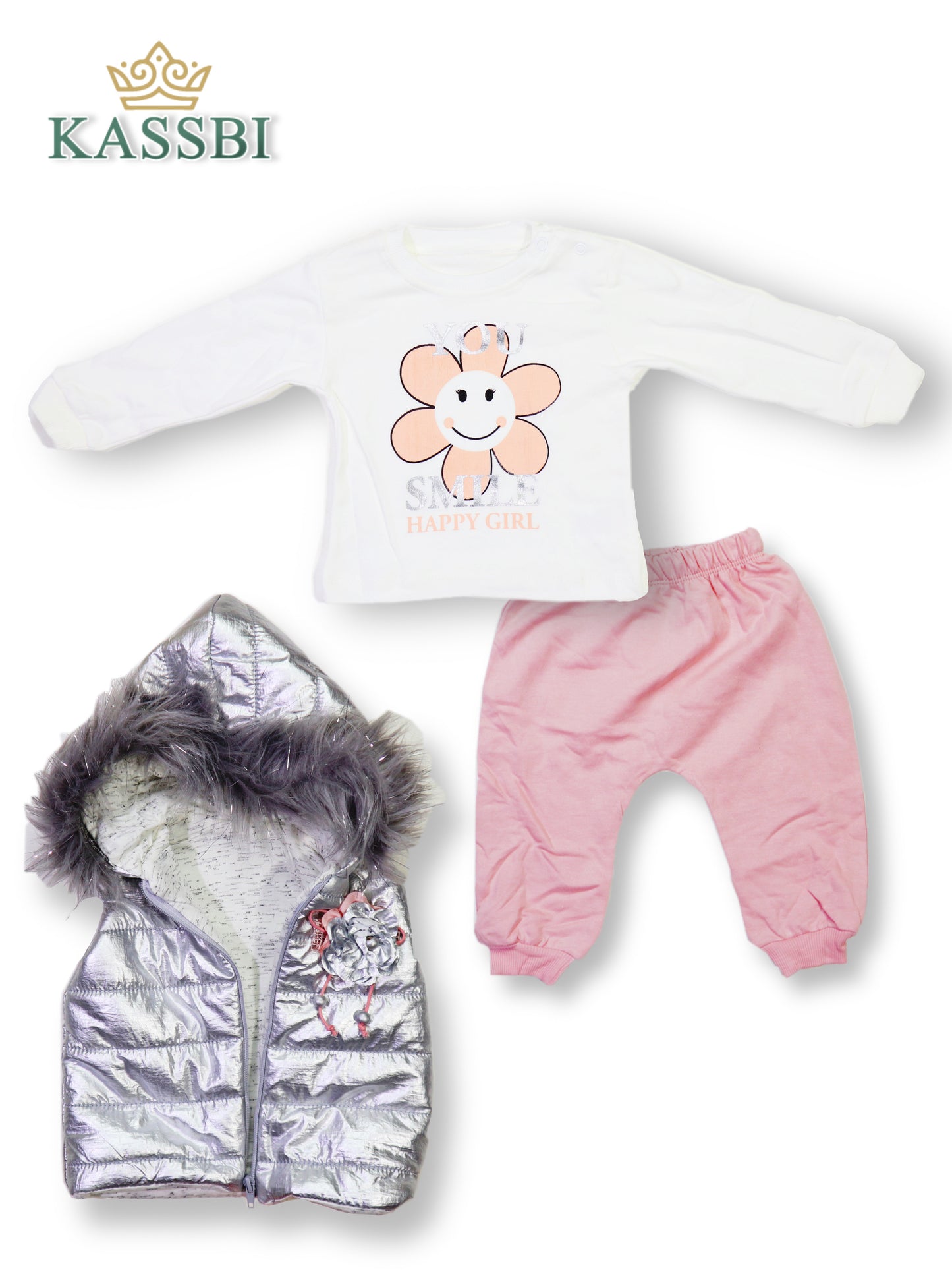 Gilet à capuche + Tricot + pantalon - Argentée