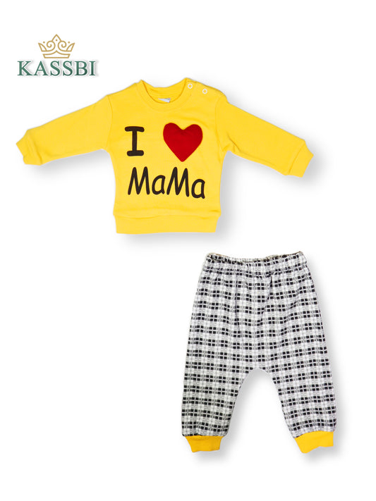 Tricot + Pantalon En Coton - Motif I Love Mama