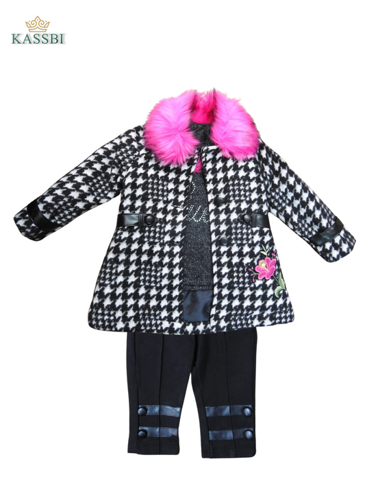 Ensemble Chic Fille – Manteau à Carreaux & Pantalon Élégant