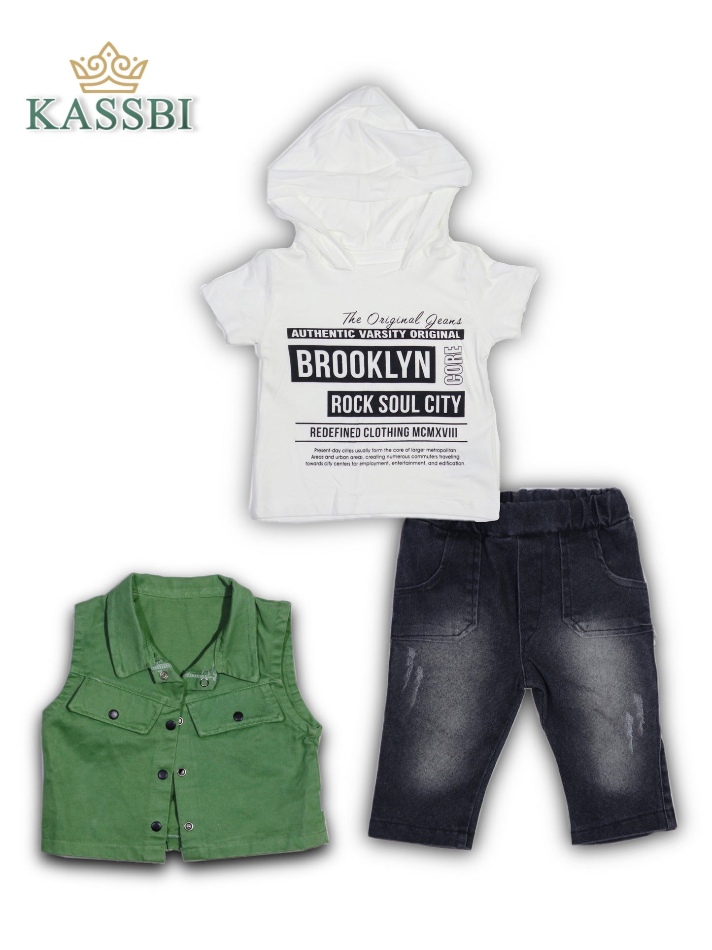 Ensemble bébé Jean + Tee-shirt a capuche + Gilet