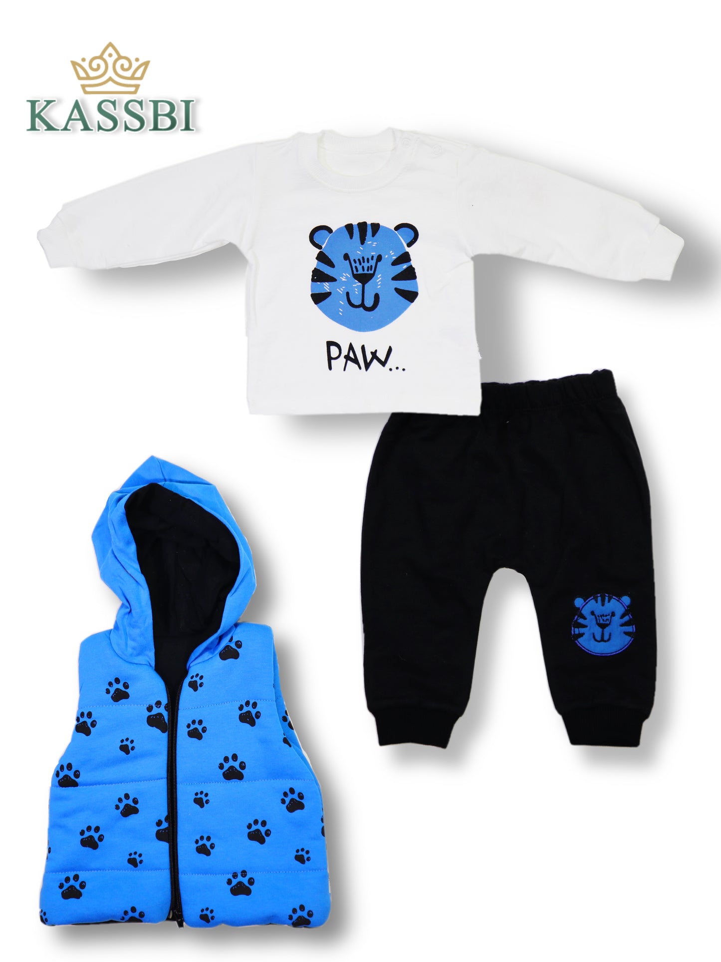 Ensemble 3 pièces Tricot + Pantalon + Gilet a capuche pour bébé garçon