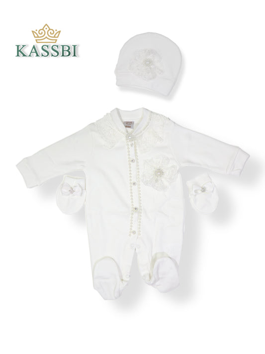 Pyjama bébé en Coton avec ouverture avant - blanc