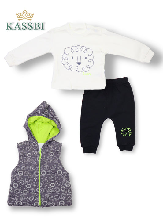 Ensemble 3 pièces Tricot + Pantalon + Gilet a capuche pour bébé garçon