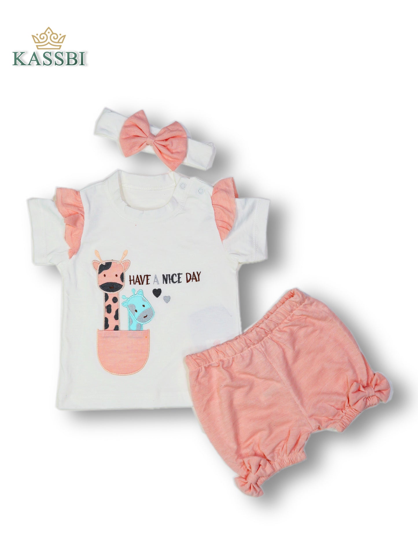 Tee-shirt fille manches courtes volantées + Short + bande