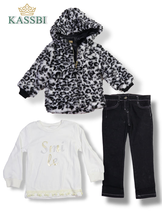 Manteau douillet en sherpa fille fermeture Zippé + tricot + Jean