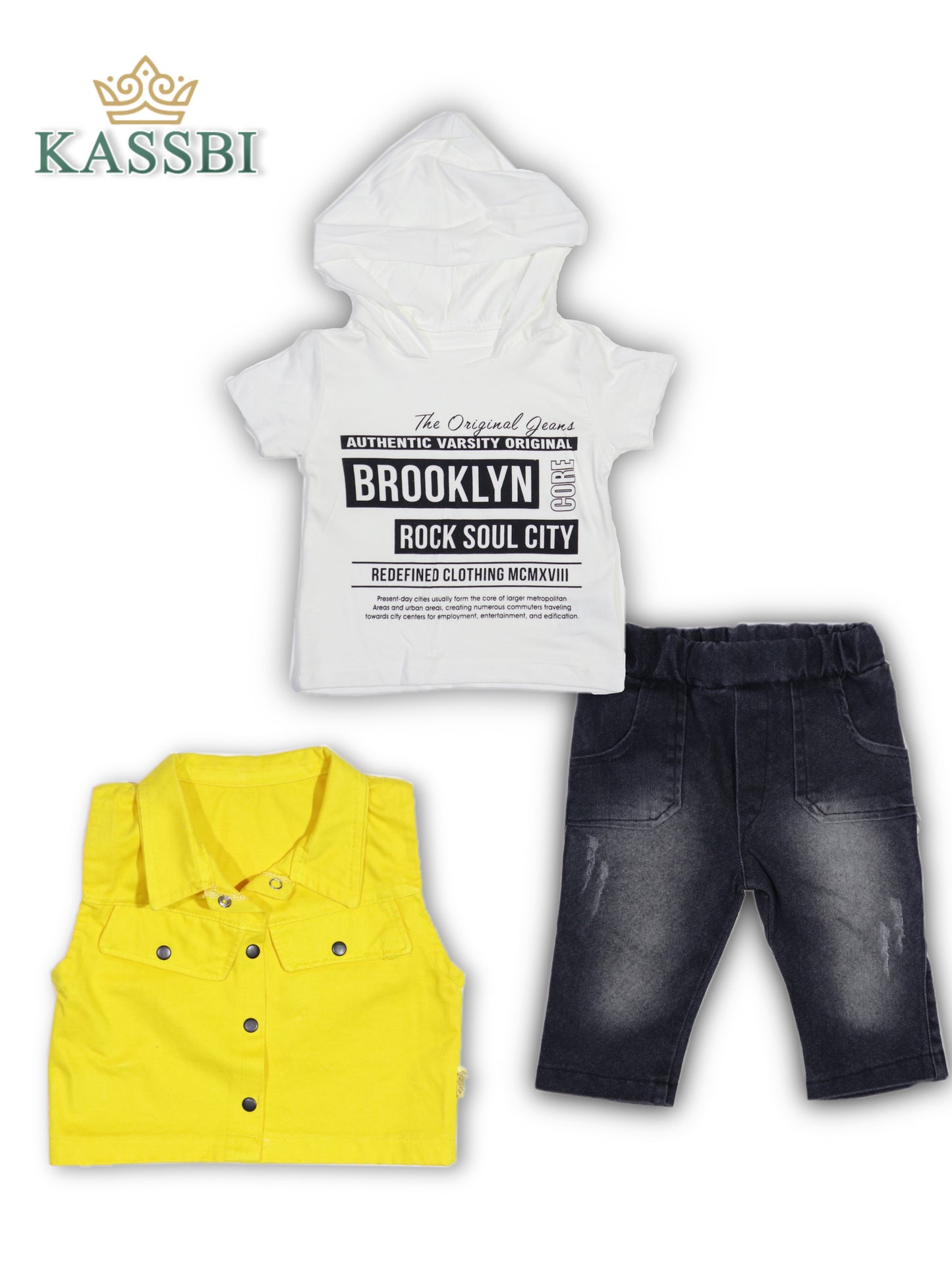 Ensemble bébé Jean + Tee-shirt a capuche + Gilet