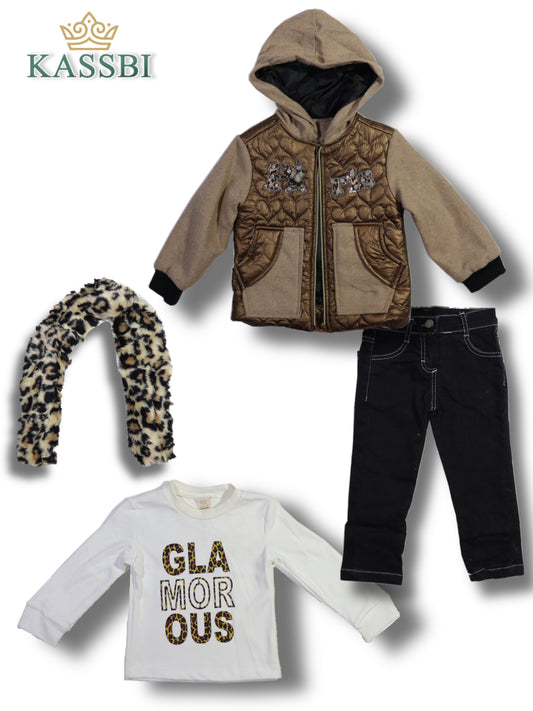 Manteau douillet en sherpa fille fermeture Zippé + tricot + Jean + cache-col