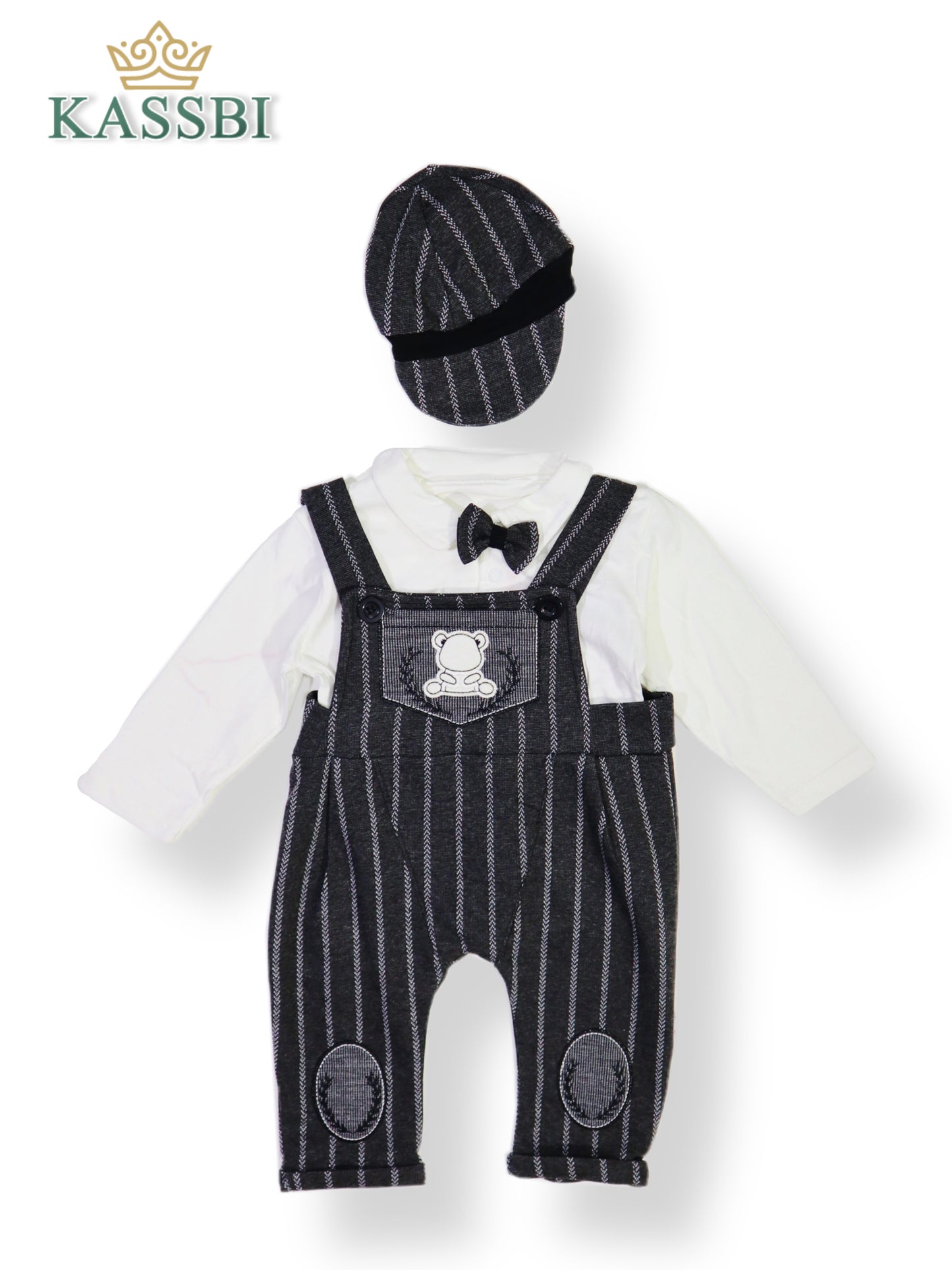 Tricot + salopette + chapeau bébé garçon