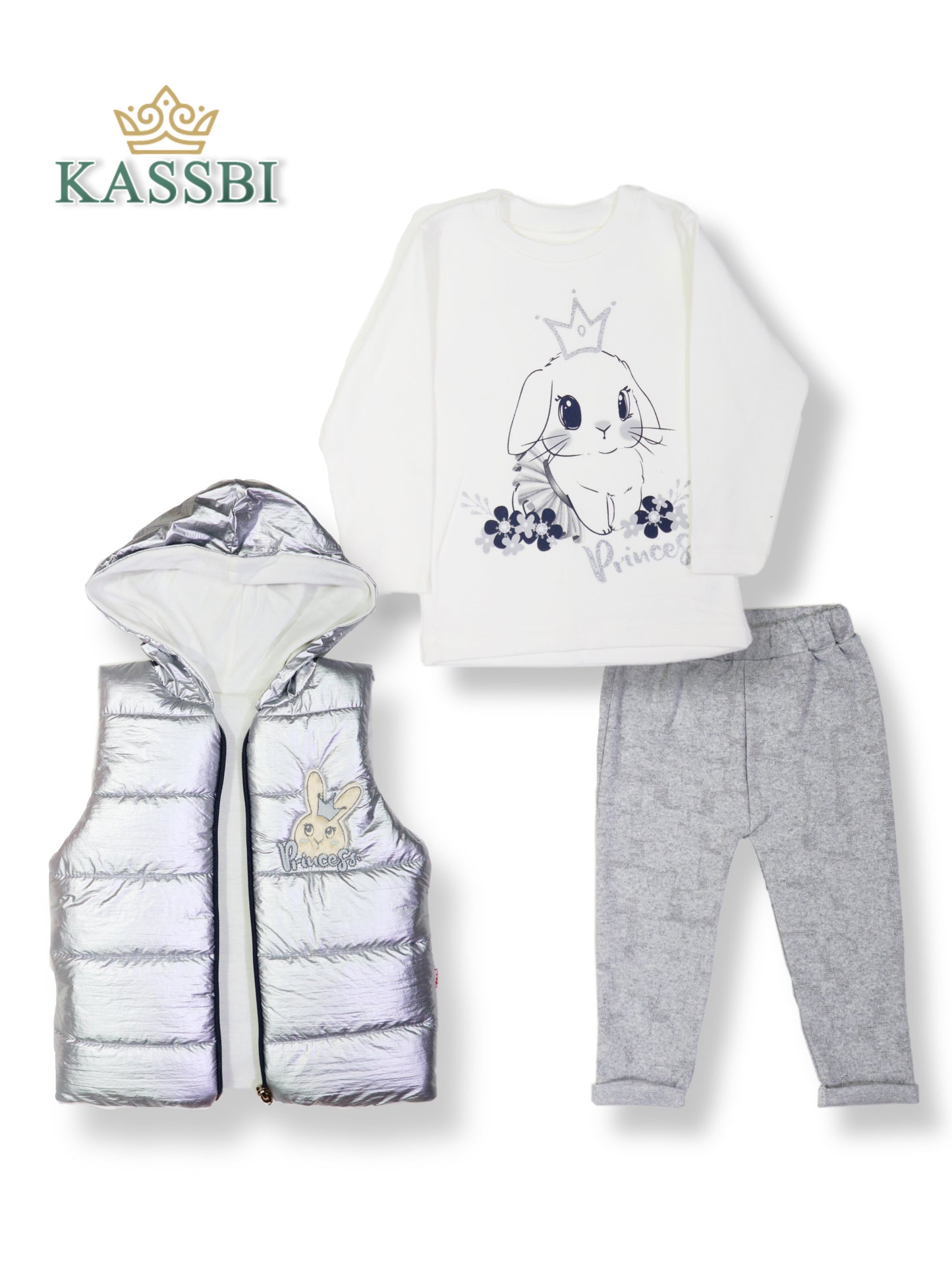 Ensemble trcot+ pantalon + Gilet - fille - argente