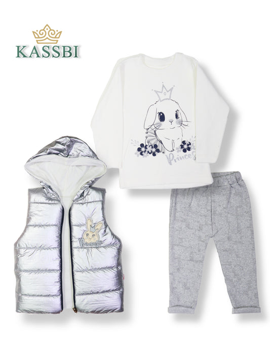 Ensemble trcot+ pantalon + Gilet - fille - argente