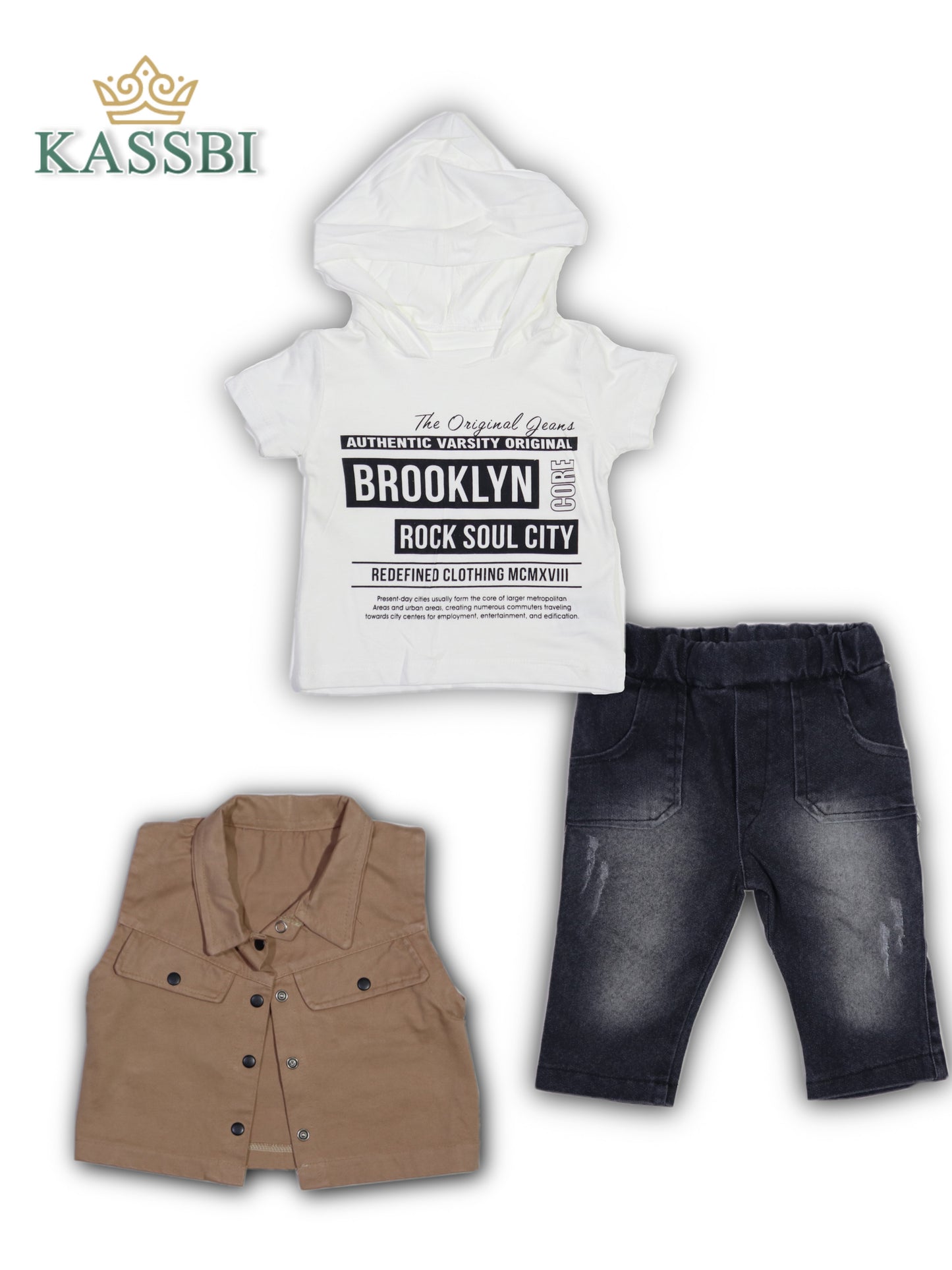 Ensemble bébé Jean + Tee-shirt a capuche + Gilet