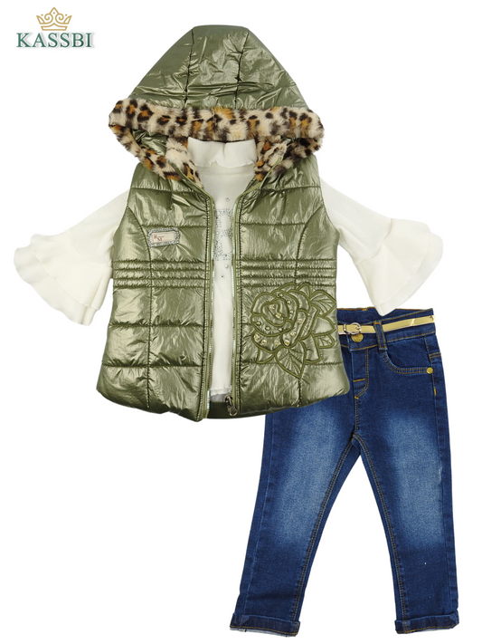 Ensemble 4 Pièce : Gilet + Tricot + Jean + Ceinture