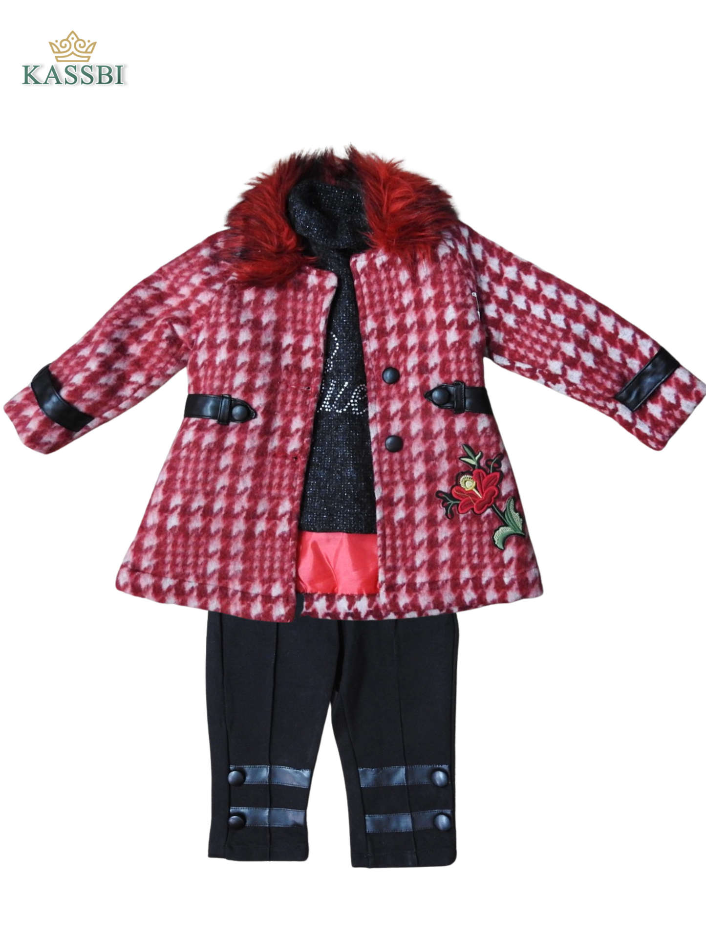 Ensemble Chic Fille – Manteau à Carreaux & Pantalon Élégant