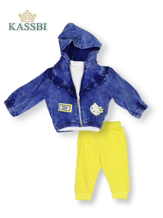 Ensemble 3pc tricot avec manche + pantalon + cardigan Jean