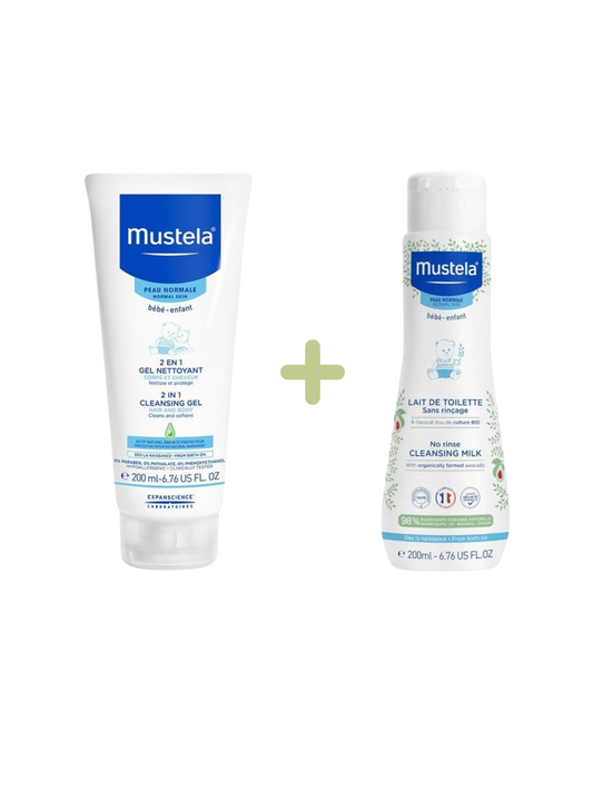 Mustela 2en1 Gel Nettoyant + Lait de toilette sans rinçage à l'avocat BIO