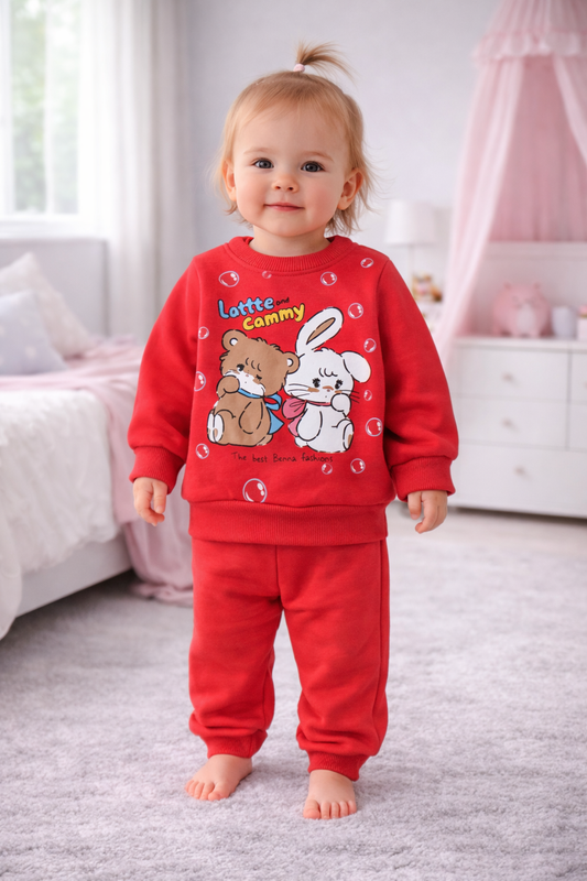 Ensemble bébé hiver – Sweat + pantalon imprimé (0–24 mois)