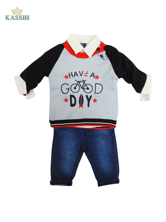 Ensemble Élégant Bébé Garçon – Pull « Have a Good Day » & Jean Bleu