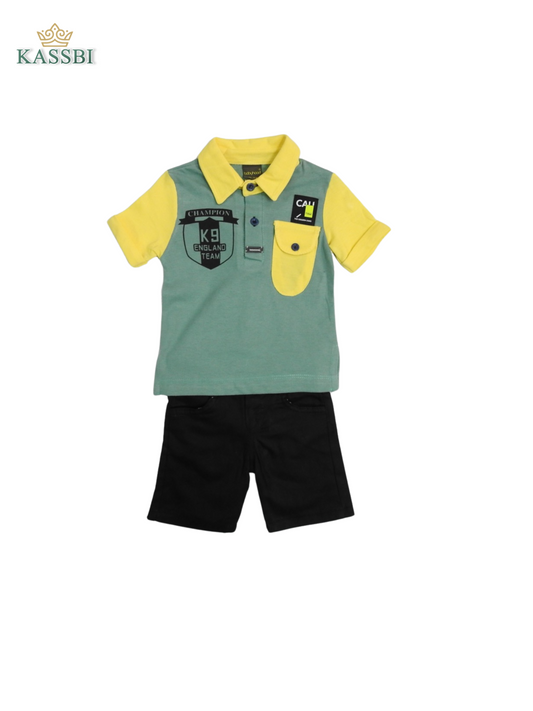 Ensemble Garçon Style Sportif – Polo Vert et Short Noir