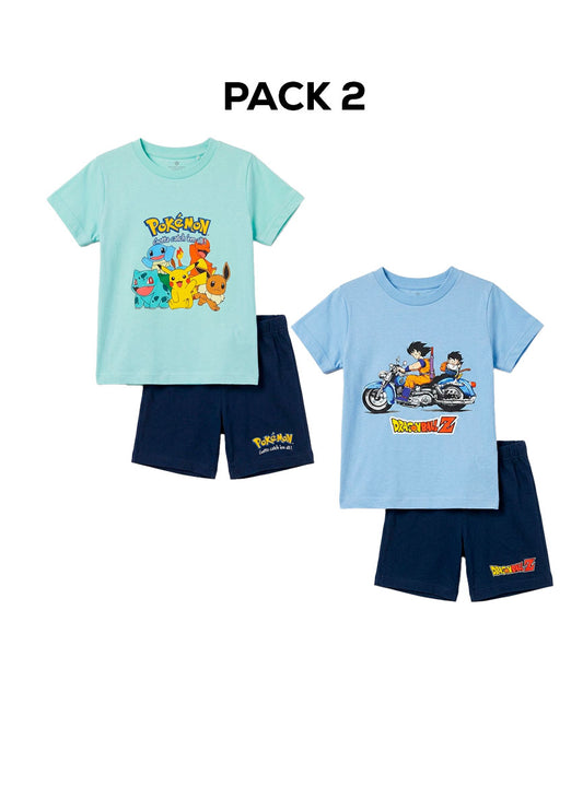 Pack de 2 Ensembles Garçon T-shirt & Short en Coton