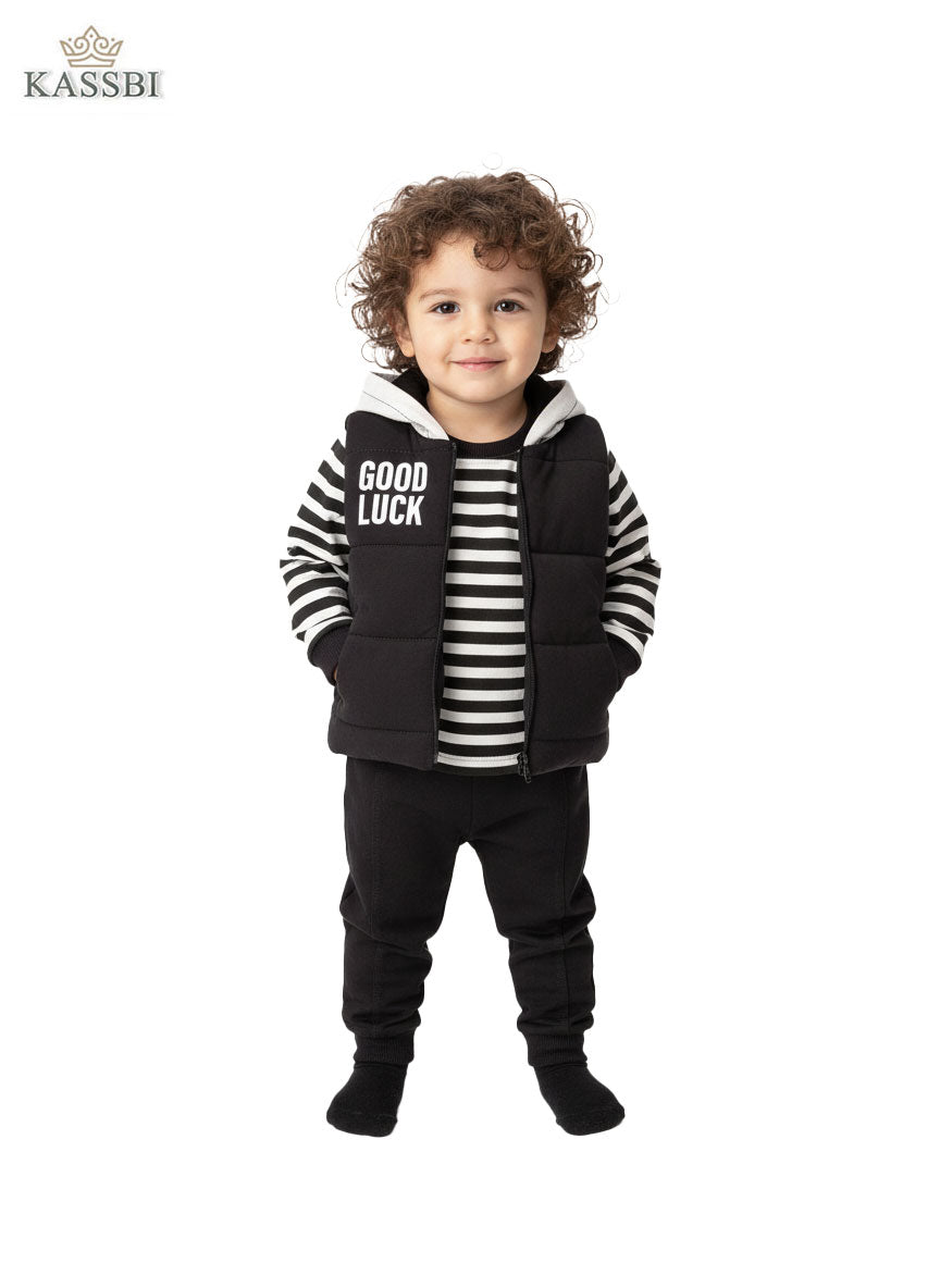 Ensemble 3 pièce - en coton avec pull gilet et pantalon