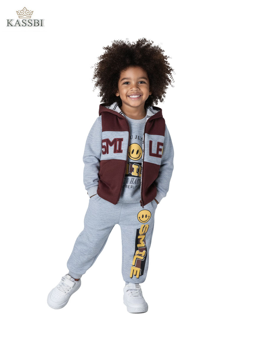 Ensemble 3 pièce - en coton avec pull gilet et pantalon