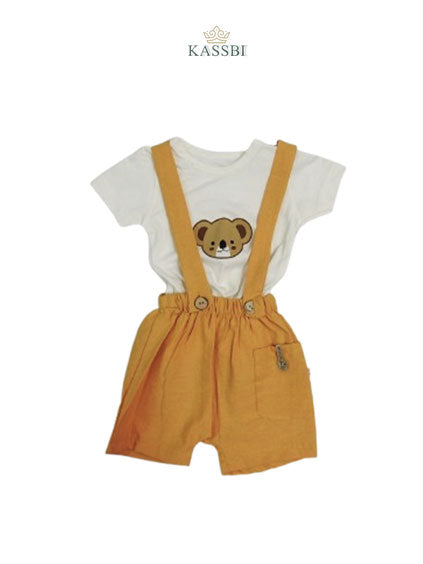 Ensemble Bébé Fille – Salopette Short + T-shirt Imprimé (0-9 mois)