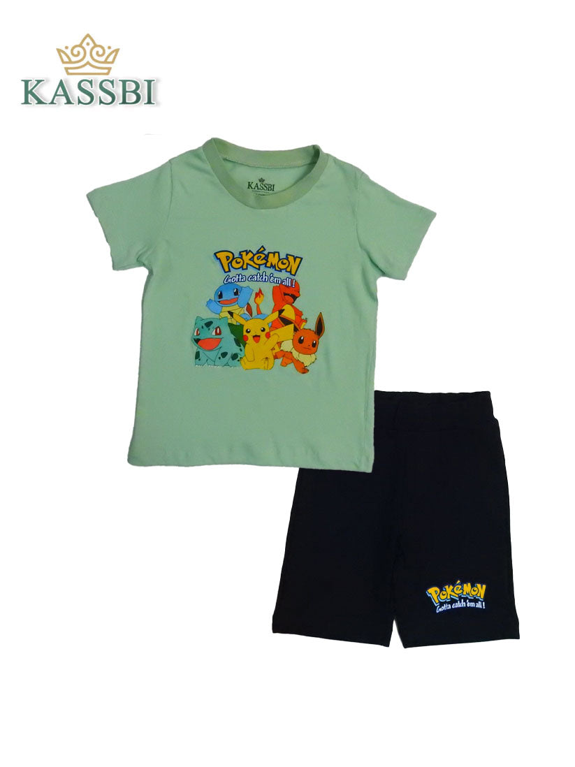 Ensemble Garçon 2-8 ans – T-shirt Vert & Short Noir Pokémon