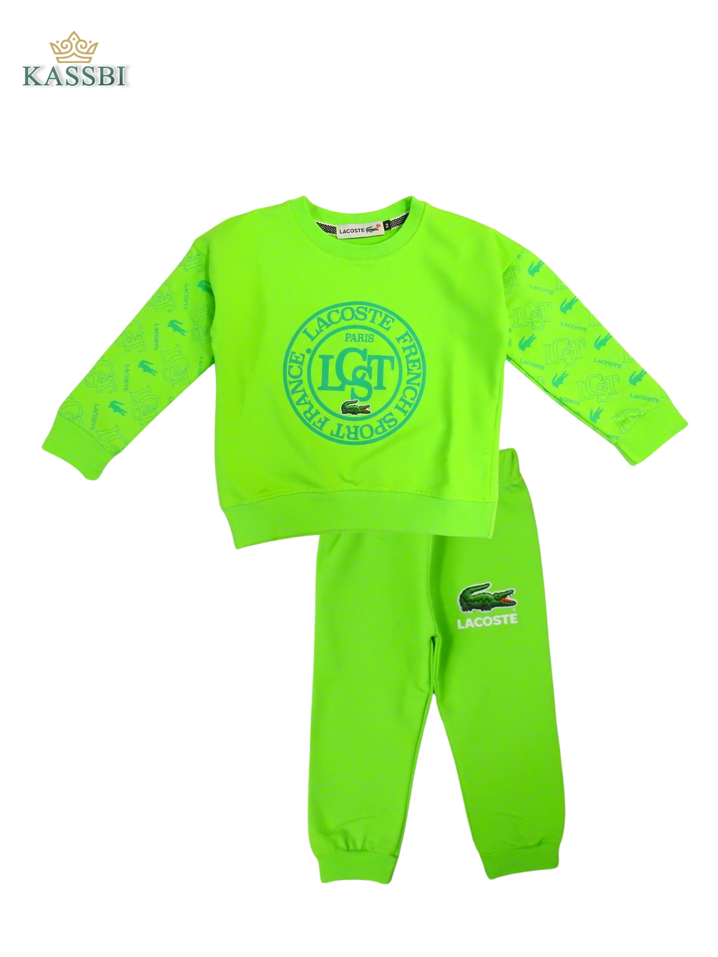Ensemble Enfant Lacoste Neon - en coton avec sweat et pantalon imprimé
