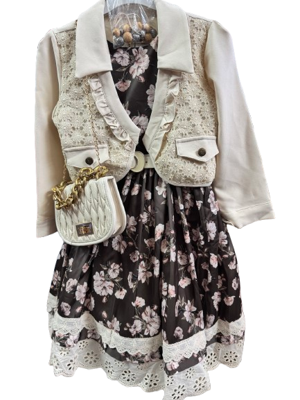 Ensemble 3 Pièces - Robe + Veste + Petit Sac | Spécial Aïd