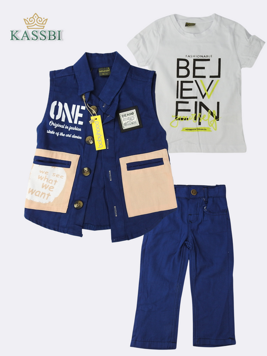 Ensemble 3 pièces : Gilet + Tee-shirt + pantalon - Garçon