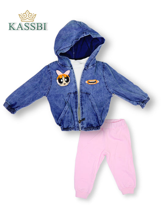 Ensemble 3pc tricot avec manche + pantalon + cardigan Jean