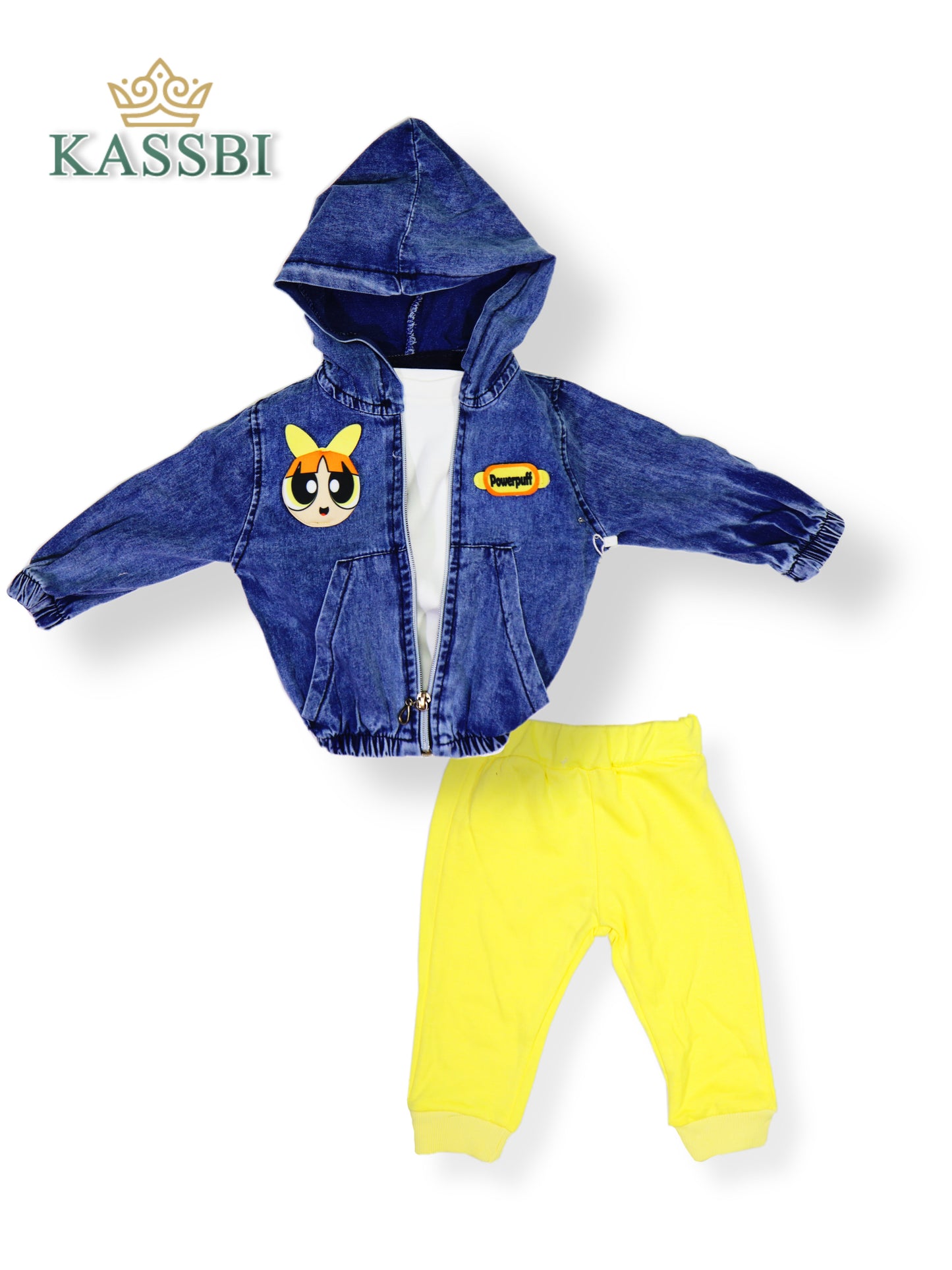 Ensemble 3pc tricot avec manche + pantalon + cardigan Jean