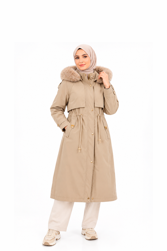 Manteau Femme Long Chic à Capuche Fourrée
