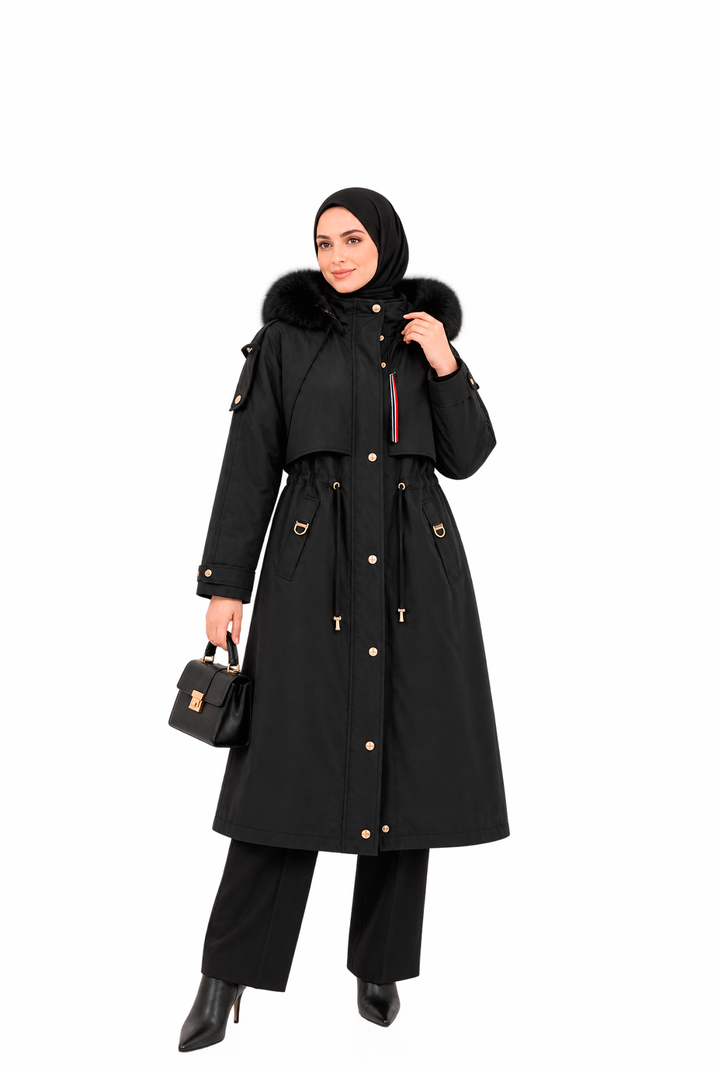 Manteau Femme Long Chic à Capuche Fourrée