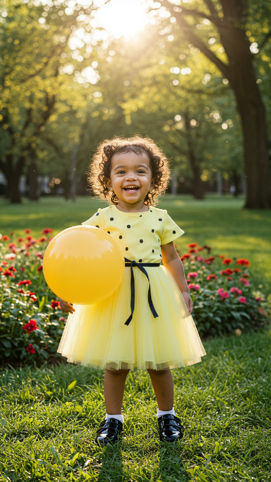 Robe de Cérémonie à Pois pour Petite Fille – Élégance Printanière