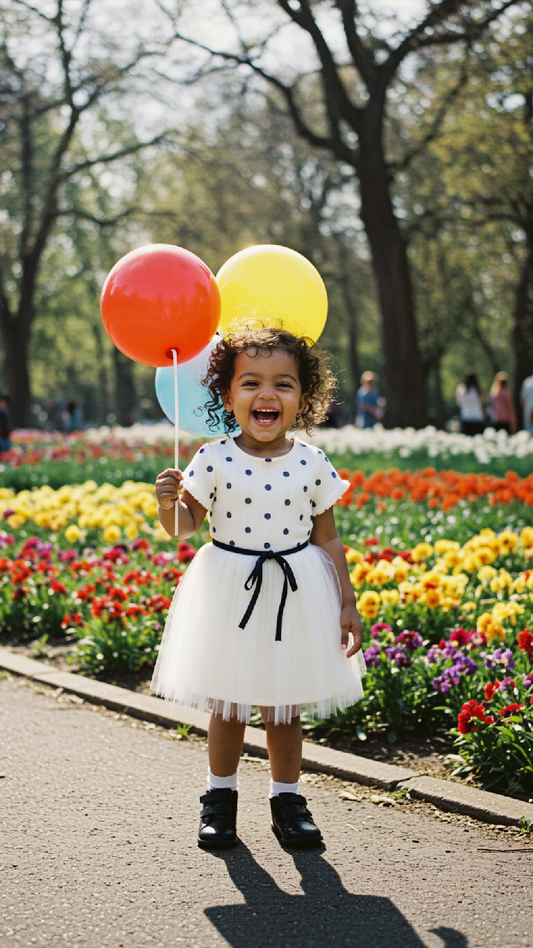 Robe de Cérémonie à Pois pour Petite Fille – Élégance Printanière