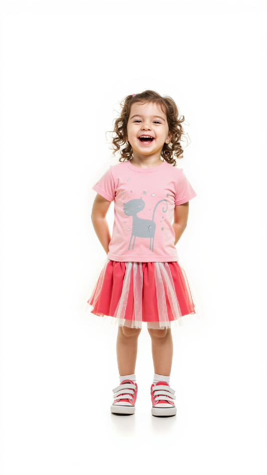 Ensemble fille t-shirt rose chat & jupe tutu – Look joyeux et pétillant