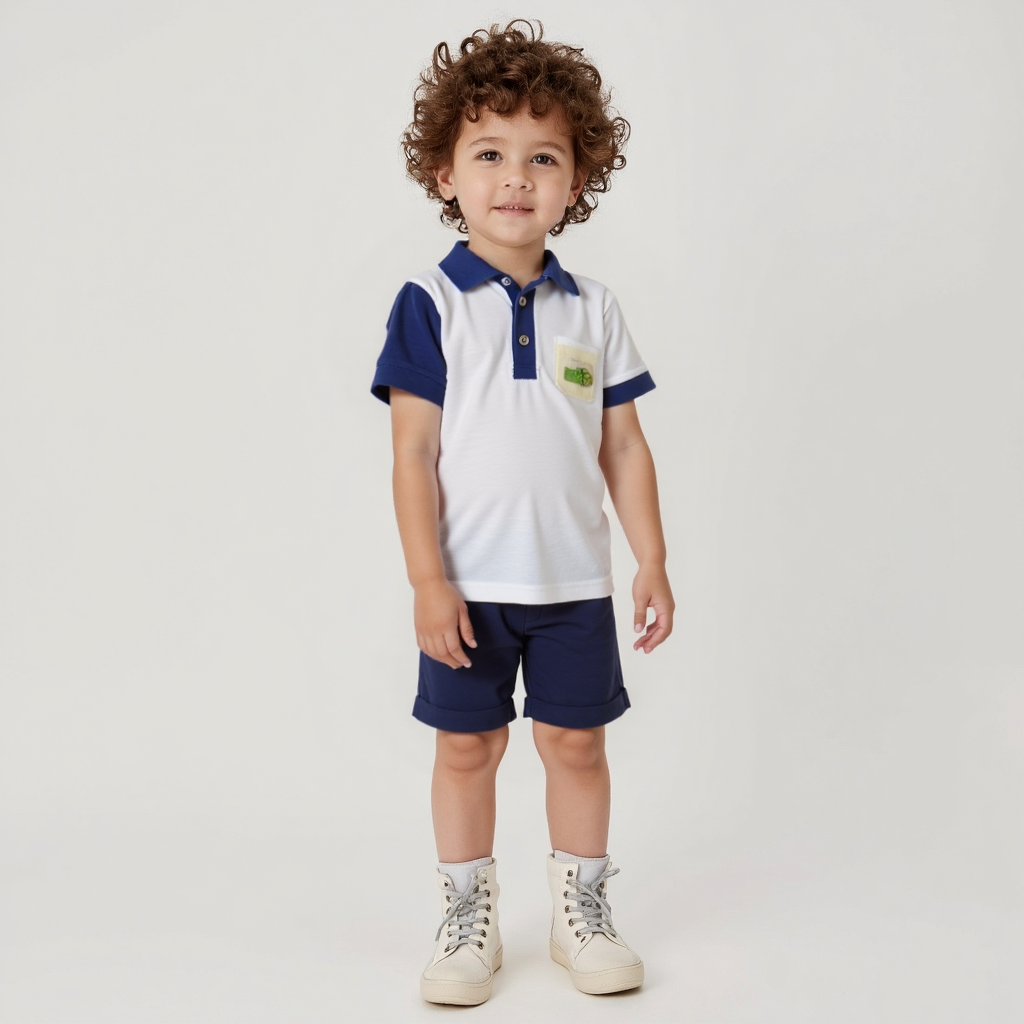 Ensemble polo blanc et bleu marine pour garçon – Style sport chic