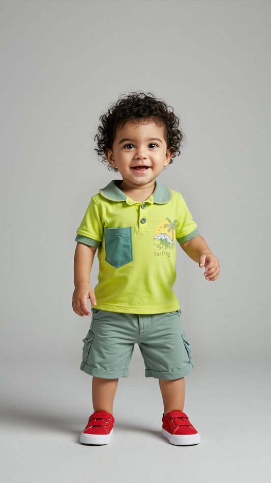 Ensemble polo jaune en coton pour garçon – Style sport chic