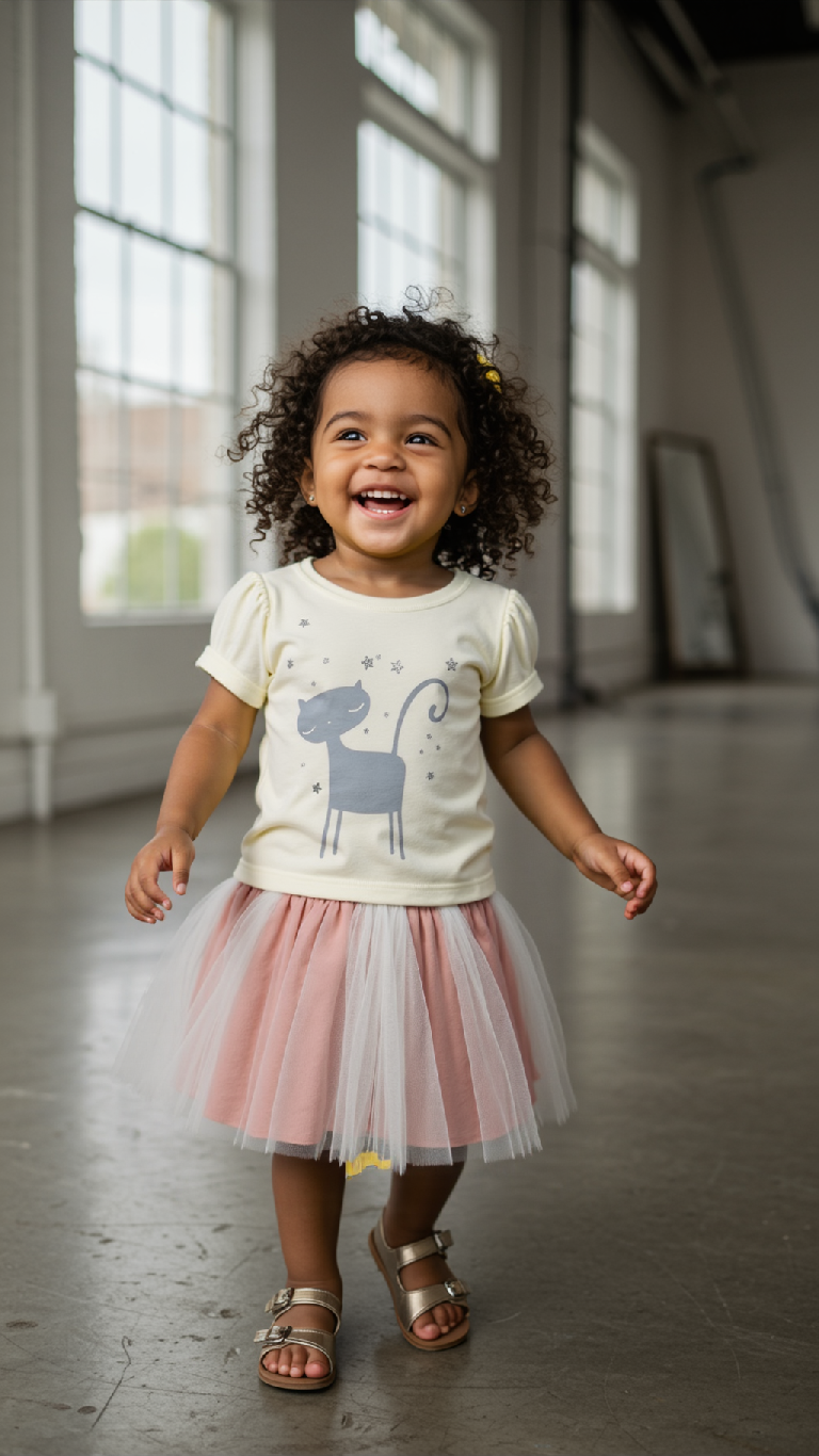 Ensemble fille t-shirt blanc chat & jupe tutu – Look joyeux et pétillant