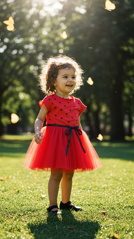 Robe de Cérémonie à Pois pour Petite Fille – Élégance Printanière