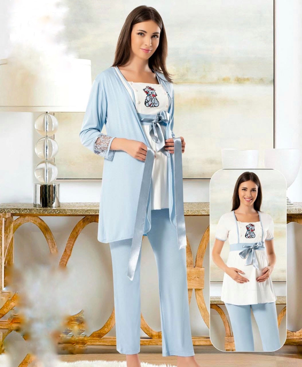 Robe Pyjama Grossesse Coton Maternité Pyjama - Main Image