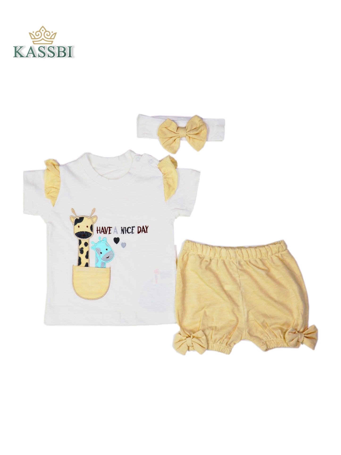 Tee-shirt fille manches courtes volantées + Short + bande