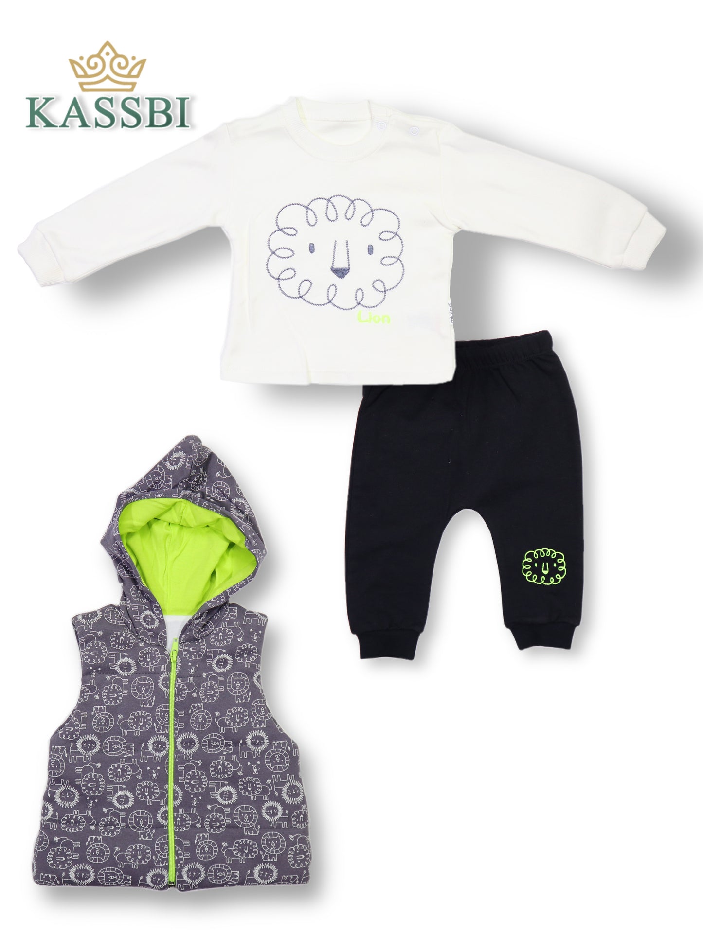Ensemble 3 pièces Tricot + Pantalon + Gilet a capuche pour bébé garçon