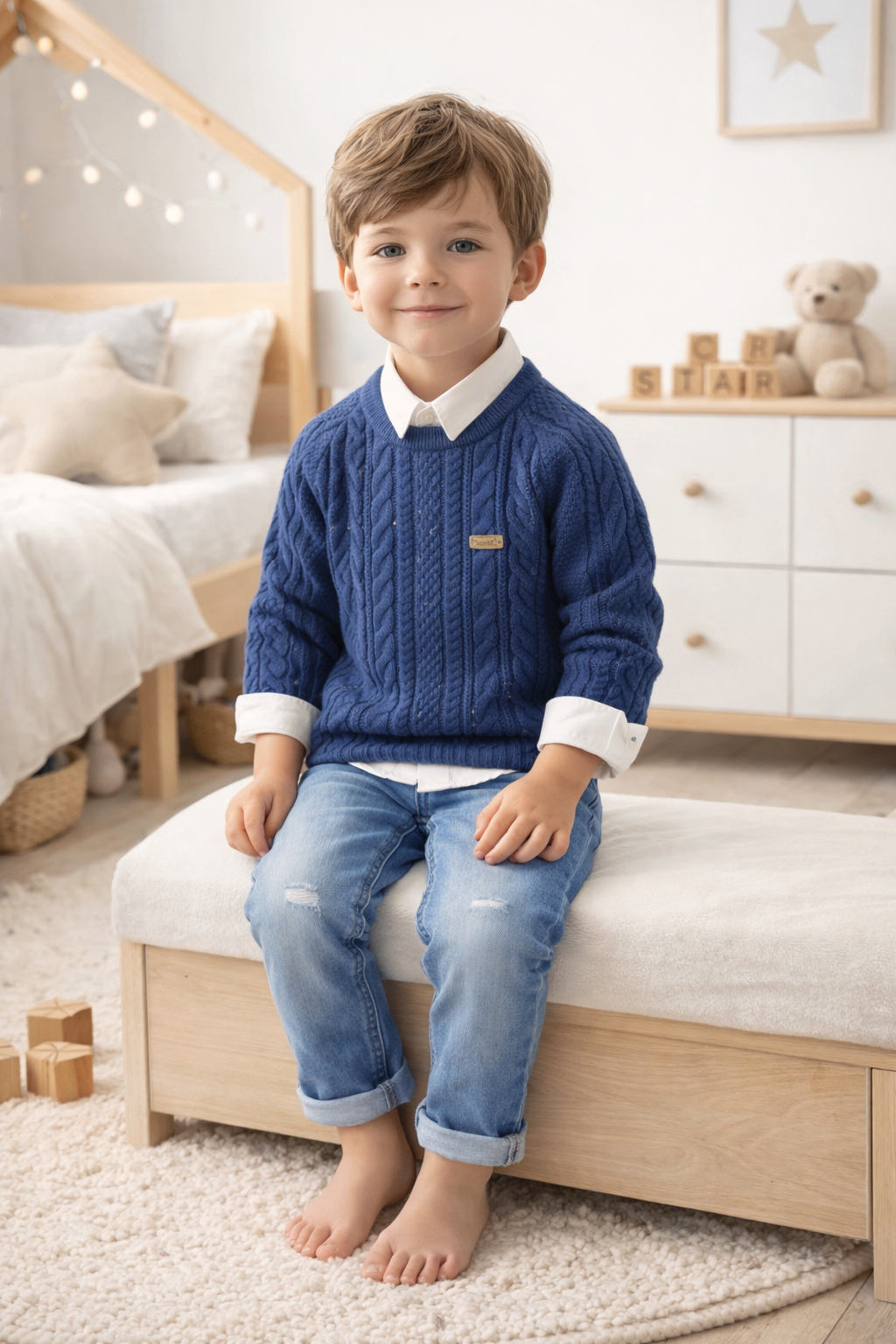 Ensemble garçon pull en maille torsadée et jean