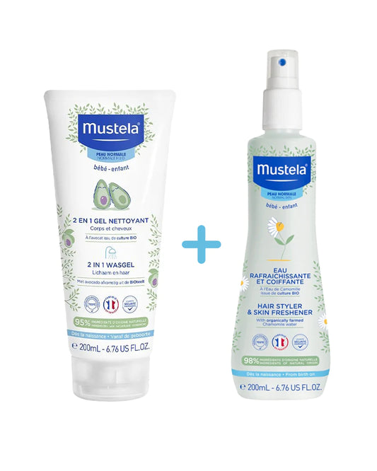 Mustela 2en1 Gel Nettoyant + Eau rafraichissante et coiffante