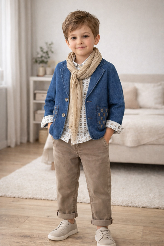 Costume-Ensemble garçon élégant veste, chemise et pantalon+ écharpe