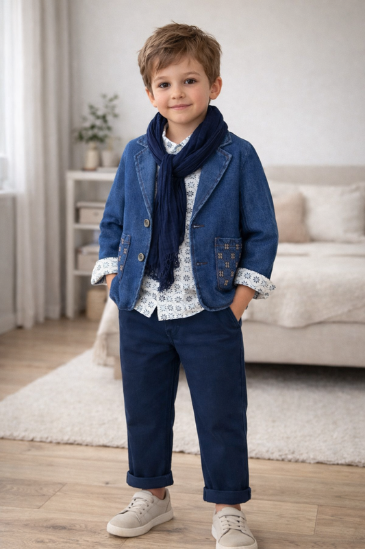 Costume-Ensemble garçon élégant veste, chemise et pantalon+ écharpe