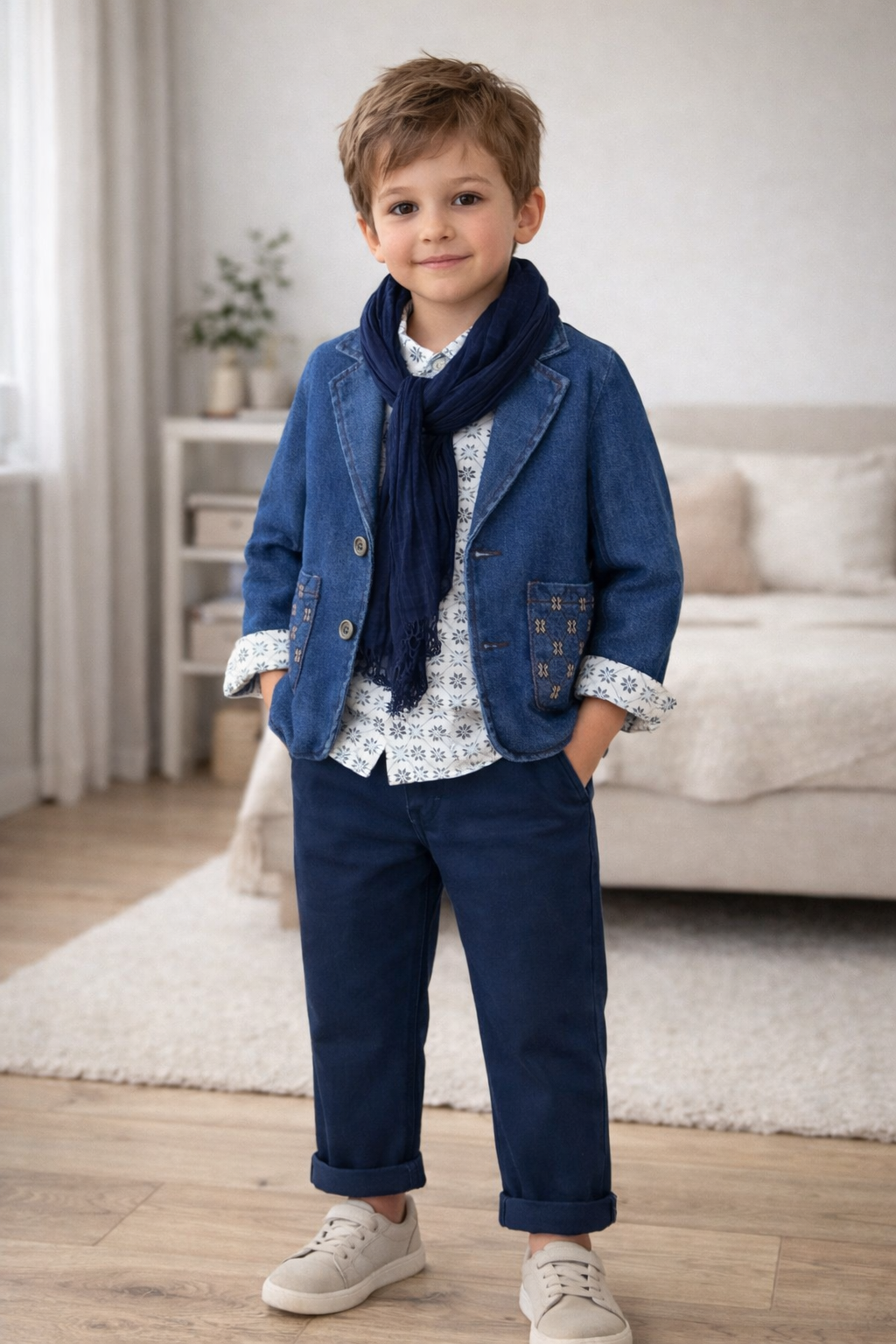 Costume-Ensemble garçon élégant veste, chemise et pantalon+ écharpe