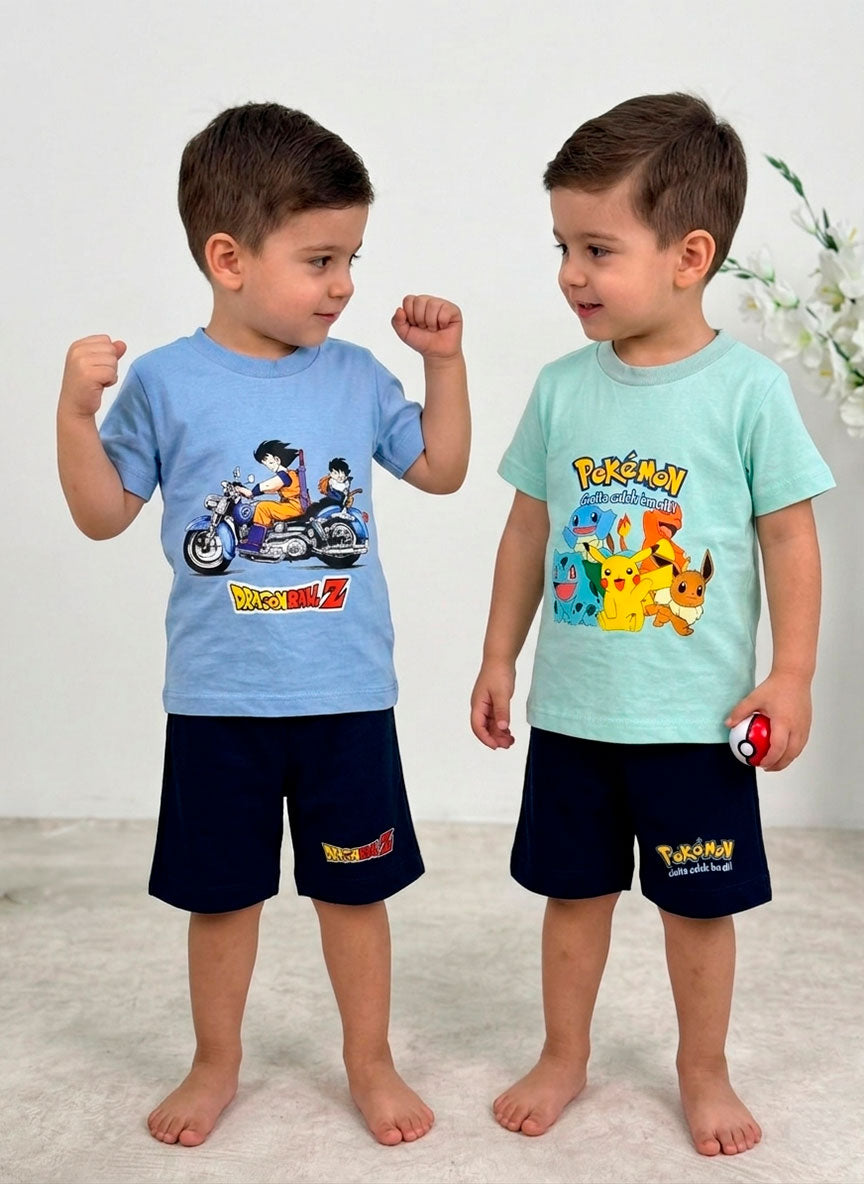 Pack de 2 Ensembles Garçon T-shirt & Short en Coton